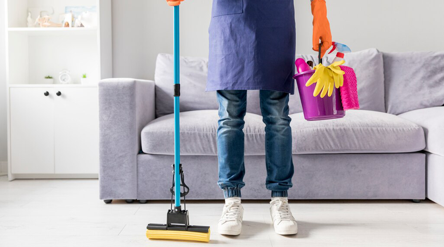 girl cleaning room